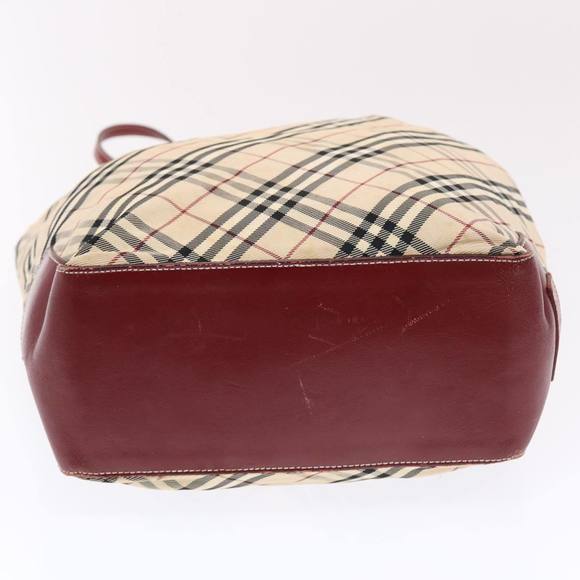 BURBERRY Nova Check Blue Label Tote Bag Nylon Beige Red Auth 49770 - Picture 5 of 16